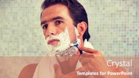  Presentation with shaving - Colorful PPT theme enhanced with handsome-man-shaving-in-bathroom backdrop and a coral colored foreground