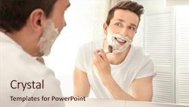  Presentation with shaving - Theme consisting of handsome man shaving in bathroom background and a lemonade colored foreground