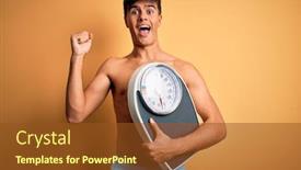  Presentation with weight - Amazing PPT theme having handsome-man-shirtless-wearing-swimwear backdrop and a tawny brown colored foreground