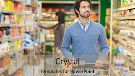  Presentation with grocery - Presentation theme enhanced with handsome man shopping background and a coral colored foreground
