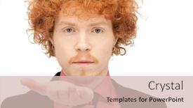  Presentation with hand palm - Presentation theme enhanced with handsome man showing something on the palm of his hand background and a soft green colored foreground