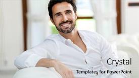  Presentation with 3d man sitting question mark - PPT theme with handsome man sitting on his background and a sky blue colored foreground