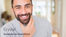  Presentation with face expression recognition - Audience pleasing theme consisting of tooth - handsome man smiling cheerful backdrop and a light gray colored foreground