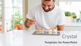  Presentation with asian chopsticks - Amazing presentation theme having handsome man smiling happy enjoying eating fresh colorful asian sushi using chopsticks backdrop and a white colored foreground