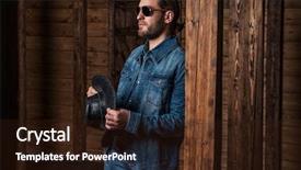  Presentation with denim - Beautiful slide set featuring handsome man standing in front backdrop and a wine colored foreground