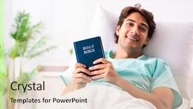  Presentation with therapy dogs hospital - PPT layouts consisting of handsome man staying in hospital background and a lemonade colored foreground