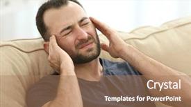  Presentation with headache - Cool new PPT theme with hypertension - handsome man suffering from headache backdrop and a coral colored foreground