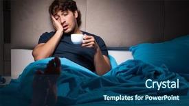  Presentation with insomnia - Slides enhanced with awakenes - young handsome man suffering background and a ocean colored foreground