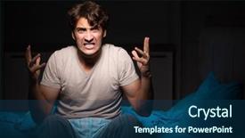  Presentation with insomnia - Amazing PPT theme having handsome man suffering from insomni backdrop and a ocean colored foreground