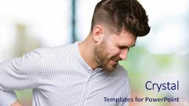  Presentation with hand wrist pain - Colorful slide deck enhanced with handsome man suffering of backache backdrop and a sky blue colored foreground