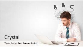  Presentation with abc - Presentation design consisting of handsome man teaching abc background and a sky blue colored foreground