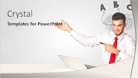  Presentation with teaching - Audience pleasing presentation consisting of handsome-man-teaching-abc backdrop and a white colored foreground