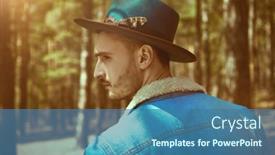  Presentation with pine forest - Slide set enhanced with handsome-man-tourist-walks background and a ocean colored foreground