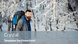  Presentation with social distancing - Audience pleasing PPT theme consisting of handsome-man-trekking-in-beautiful backdrop and a gray colored foreground