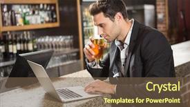  Presentation with pub - Slide set featuring handsome man using laptop and having a beer in a pub background and a violet colored foreground