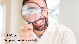  Presentation with magnifying glass - Slide deck having handsome man using magnifying glass background and a lemonade colored foreground