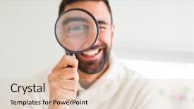  Presentation with magnifying glass - Cool new presentation theme with handsome man using magnifying glass backdrop and a lemonade colored foreground