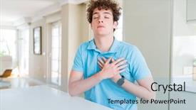  Presentation with womens health case study - Colorful PPT layouts enhanced with handsome man wearing casual blue backdrop and a light blue colored foreground