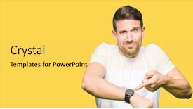  Presentation with upset - Cool new slide deck with handsome man wearing casual white backdrop and a yellow colored foreground