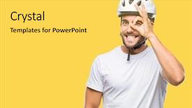 Presentation with cyclist - Theme enhanced with handsome man wearing cyclist safety background and a yellow colored foreground