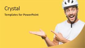  Presentation with cyclist - Audience pleasing PPT theme consisting of handsome man wearing cyclist safety backdrop and a  colored foreground