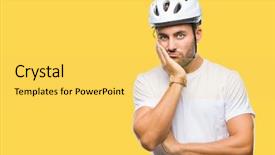 Presentation with cyclist - Presentation theme enhanced with handsome man wearing cyclist safety background and a  colored foreground
