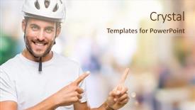  Presentation with triathlon professional cyclist man cycling - Beautiful PPT theme featuring handsome man wearing cyclist safety backdrop and a  colored foreground