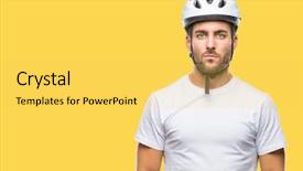  Presentation with cyclist - Cool new slide deck with handsome man wearing cyclist safety backdrop and a yellow colored foreground