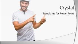  Presentation with triathlon professional cyclist man cycling - Audience pleasing presentation design consisting of handsome man wearing cyclist safety backdrop and a  colored foreground