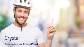  Presentation with triathlon professional cyclist man cycling - PPT theme enhanced with handsome man wearing cyclist safety background and a  colored foreground
