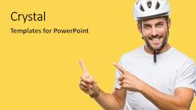  Presentation with triathlon professional cyclist man cycling - Beautiful slide deck featuring handsome man wearing cyclist safety backdrop and a yellow colored foreground
