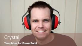  Presentation with ear - Colorful slide deck enhanced with handsome-man-wearing-ear-protection backdrop and a violet colored foreground