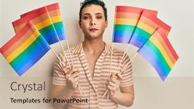  Presentation with lgbtq - Presentation having handsome-man-wearing-make-up background and a coral colored foreground