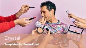  Presentation with cosmetics - Colorful presentation theme enhanced with handsome-man-wearing-make-up backdrop and a coral colored foreground