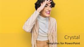  Presentation with far away - Amazing PPT theme having handsome-man-wearing-make-up backdrop and a yellow colored foreground