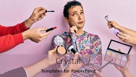  Presentation with cosmetics - Slide deck featuring handsome-man-wearing-make-up background and a coral colored foreground