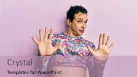  Presentation with panic - Amazing slide deck having handsome-man-wearing-make-up backdrop and a coral colored foreground