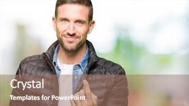  Presentation with hero man and women - Beautiful slide deck featuring handsome man wearing winter coat backdrop and a coral colored foreground