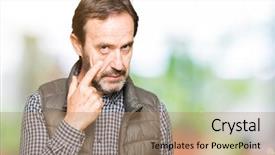  Presentation with for gender and age - PPT theme having handsome man wearing winter vest background and a  colored foreground