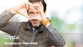  Presentation with man heart attact hand hold - Cool new PPT theme with handsome man wearing winter vest backdrop and a  colored foreground