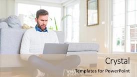  Presentation with working - Presentation design with handsome man wearing working using background and a  colored foreground