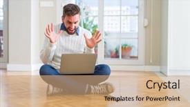  Presentation with working - Cool new slide set with handsome man wearing working using backdrop and a  colored foreground