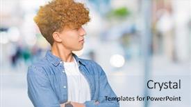  Presentation with afro hair salon - Slide deck with handsome man with afro hair background and a light blue colored foreground