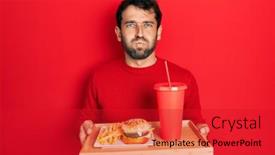  Presentation with burger fries - Slides featuring handsome-man-with-beard-eating background and a red colored foreground