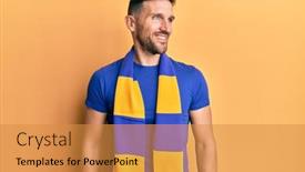  Presentation with hooligan - Slide deck with handsome-man-with-beard-football background and a gold colored foreground