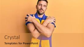  Presentation with hooligan - Beautiful PPT theme featuring handsome-man-with-beard-football backdrop and a gold colored foreground