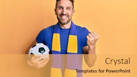 Presentation with hooligan - Presentation theme having handsome-man-with-beard-football background and a yellow colored foreground