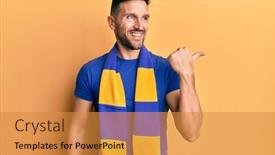  Presentation with hooligan - Cool new PPT theme with handsome-man-with-beard-football backdrop and a gold colored foreground