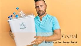  Presentation with plastic recycling - Presentation theme enhanced with handsome-man-with-beard-holding background and a yellow colored foreground
