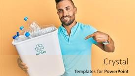  Presentation with plastic recycling - Cool new PPT layouts with handsome-man-with-beard-holding backdrop and a yellow colored foreground